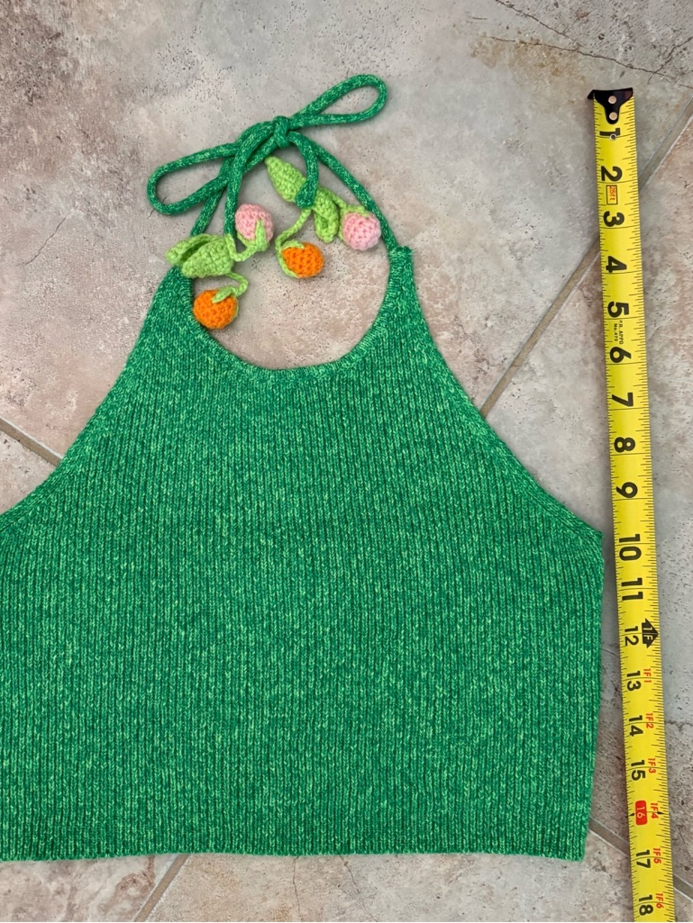 Crochet Fruit Green Halter Top Women’s Large 3D Cottagecore Boho Festival Summer - Picture 9 of 9